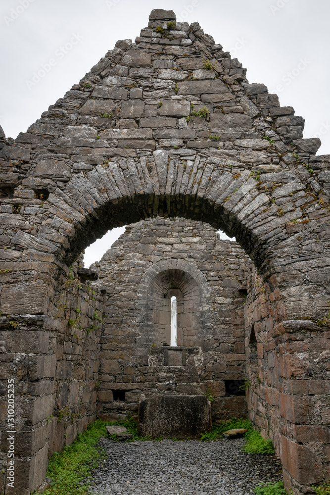 View stone archway of old castle, Kilronan, Inishmore, Aran Islands, County Galway, Ireland