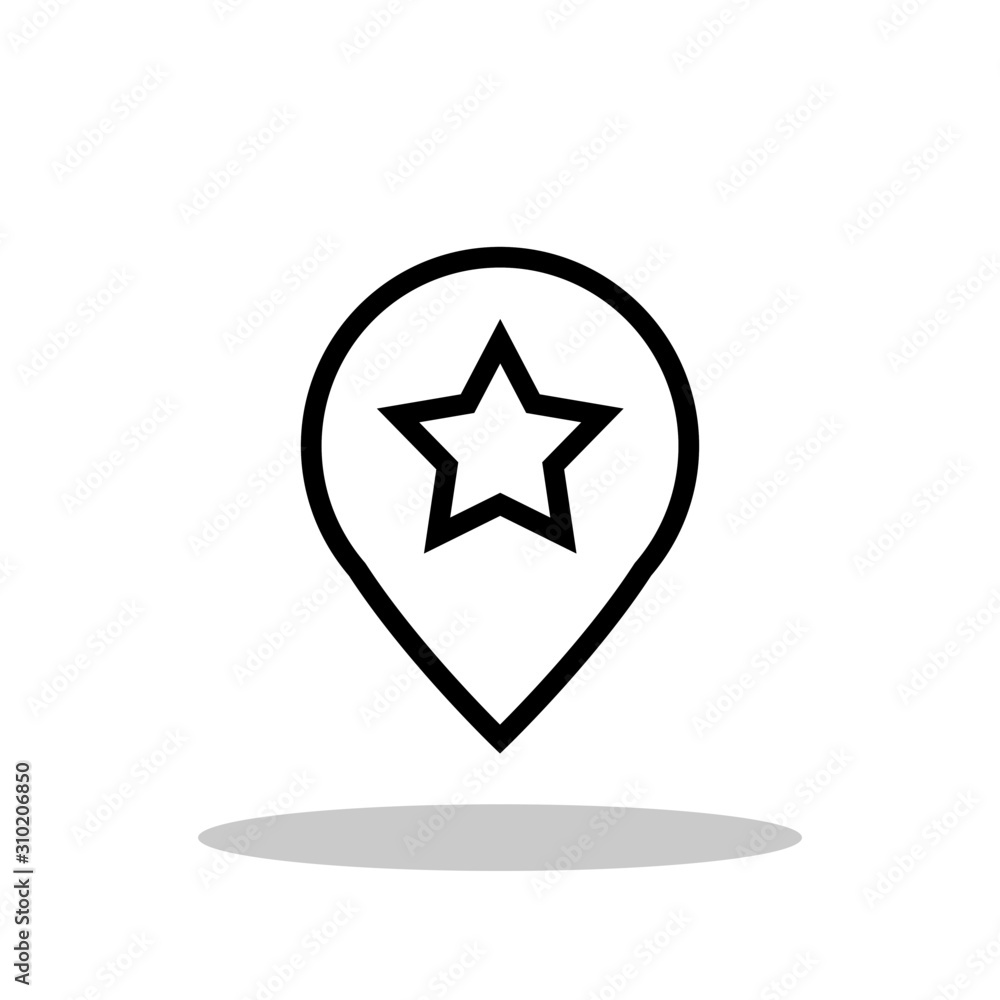 Map pointer with star icon in flat style. Outline location pin symbol for your web site design, logo, app, UI Vector EPS 10. Map pointer with star icon in flat style. Outline location pin symbol for your web site design, logo, app, UI Vector EPS 10.