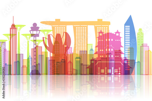 Paper art of Singapore landmark, travel and tourism concept.
