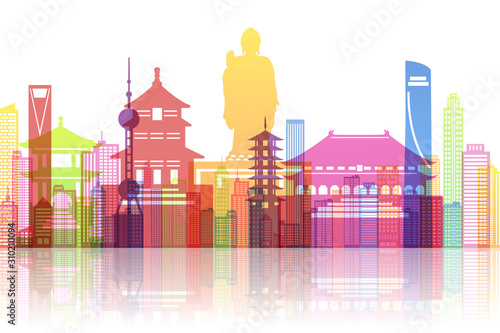 Paper cut of China landmark, travel and tourism concept.