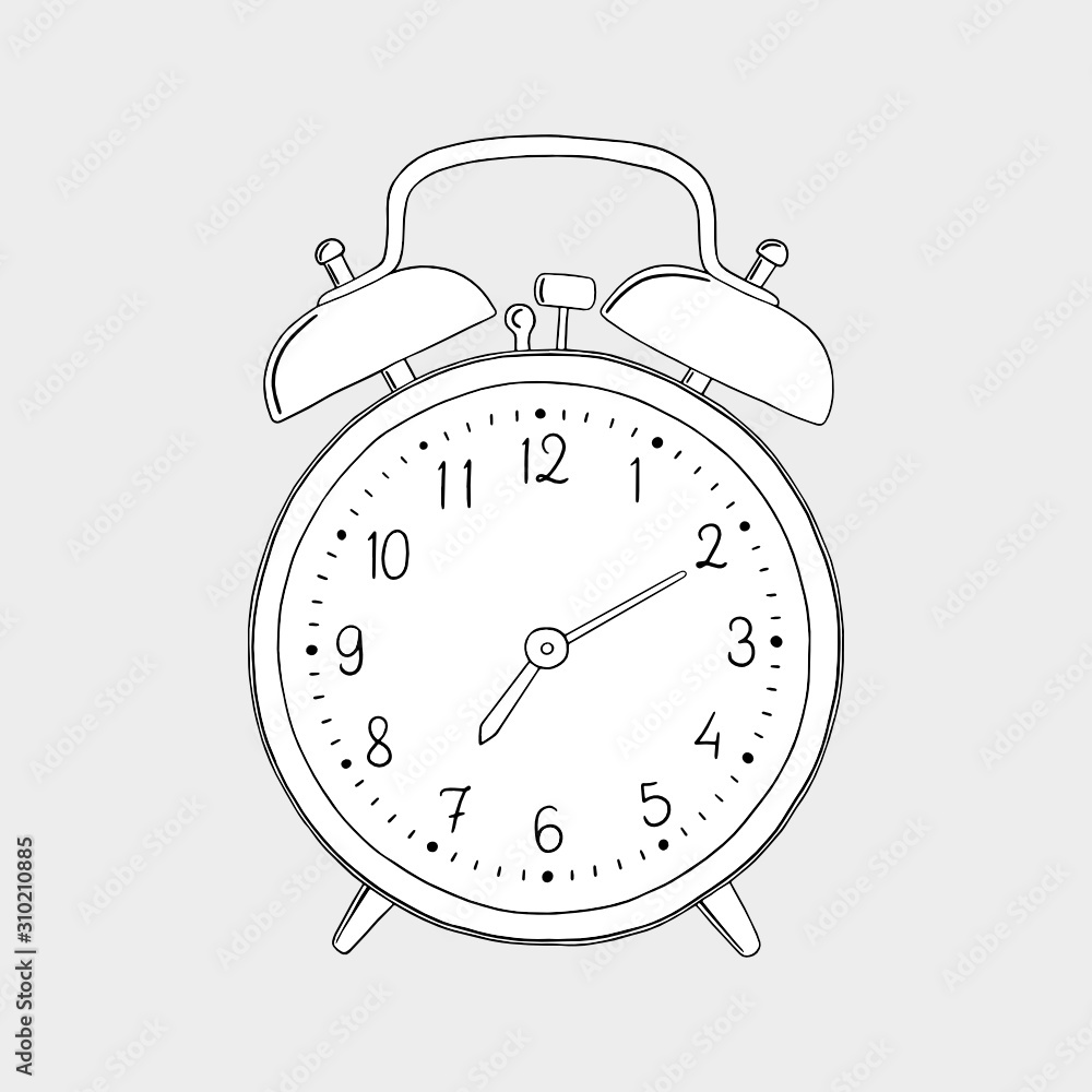 Alarm clock. Monochrome alarm clock on white background. Alarm clock. Monochrome alarm clock on white background.