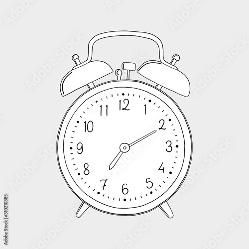 Alarm clock. Monochrome alarm clock on white background.