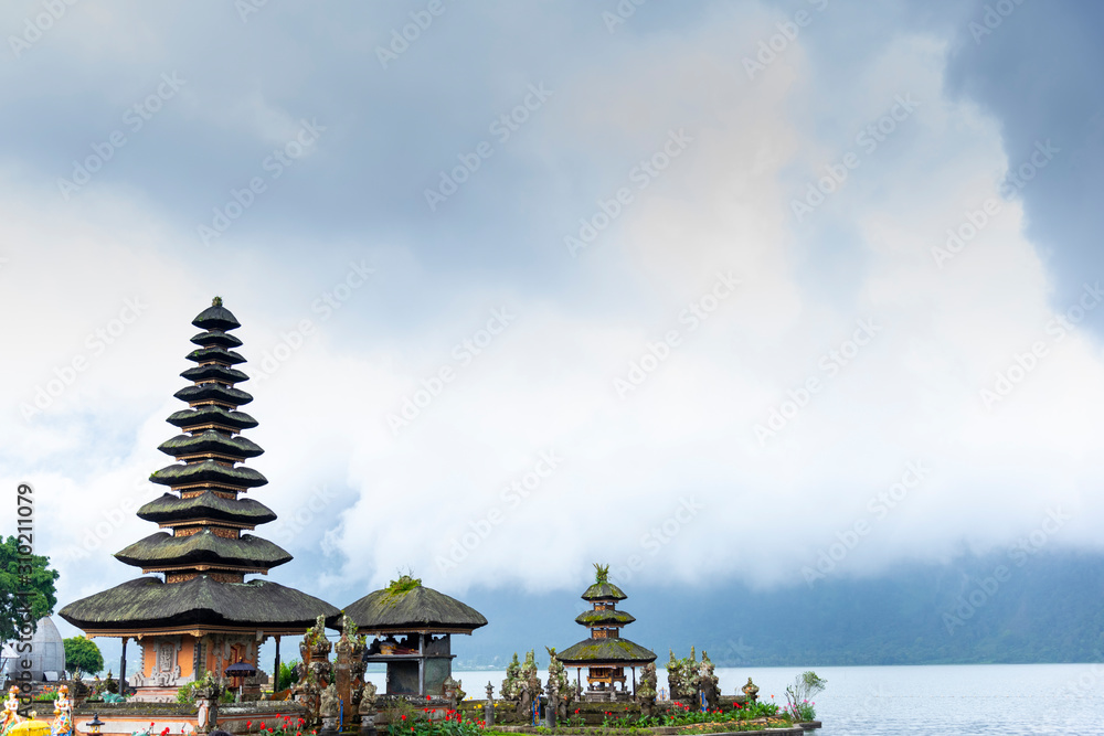 Pura Ulun Danu Bratan temple in Bratan lake, is famous tourist attraction destination in Bali island, Indonesia