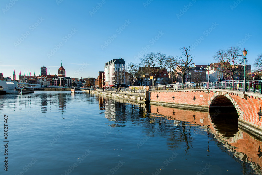 Cityscape on the Vistula River in historic city of Gdansk, Poland