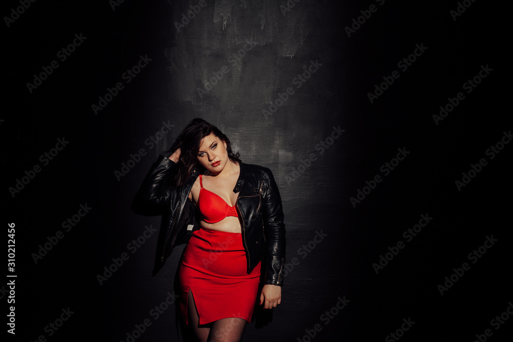 fat woman in red underwear in black room fat woman in red underwear in black room