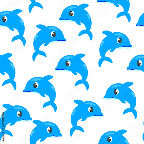 vector seamless pattern with cute, cartoon dolphins. Concept for print, cards, textile , wallpaper, wrapping paper