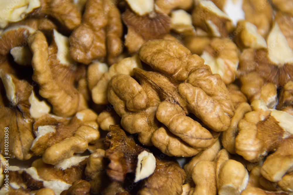 Walnuts on a white background.