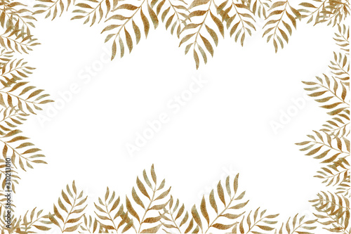 Floral background with watercolor golden branches.