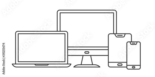 Set of linear device icons. Vector outline devices