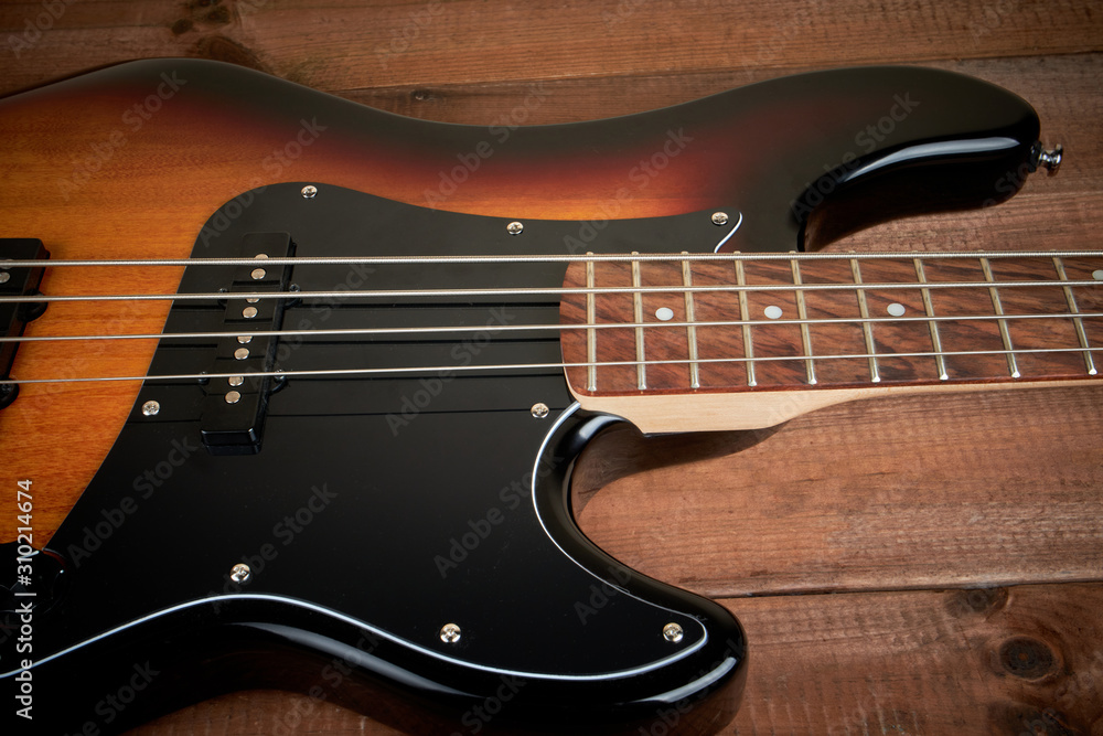 Sunburst colored electric bass body Sunburst colored electric bass body