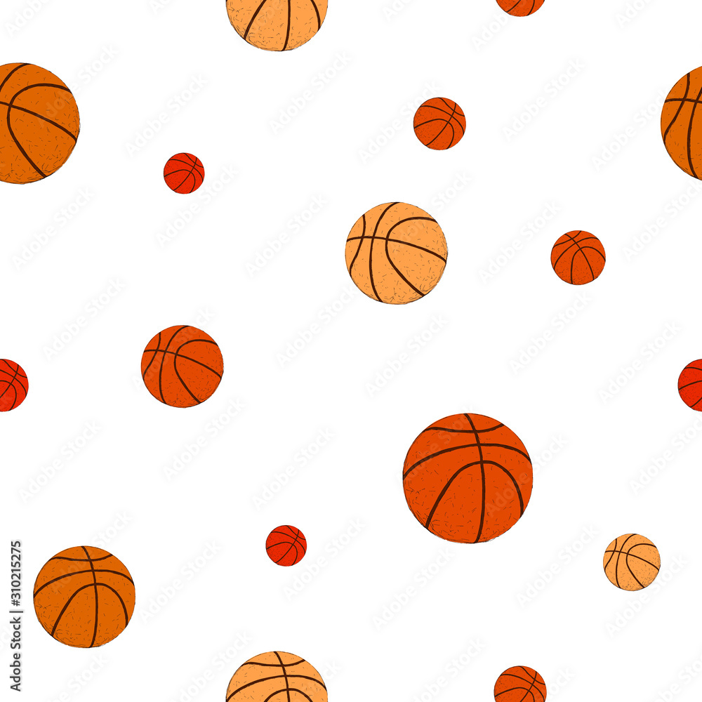 Colorful background of basketball balls. Seamless basketball pattern.