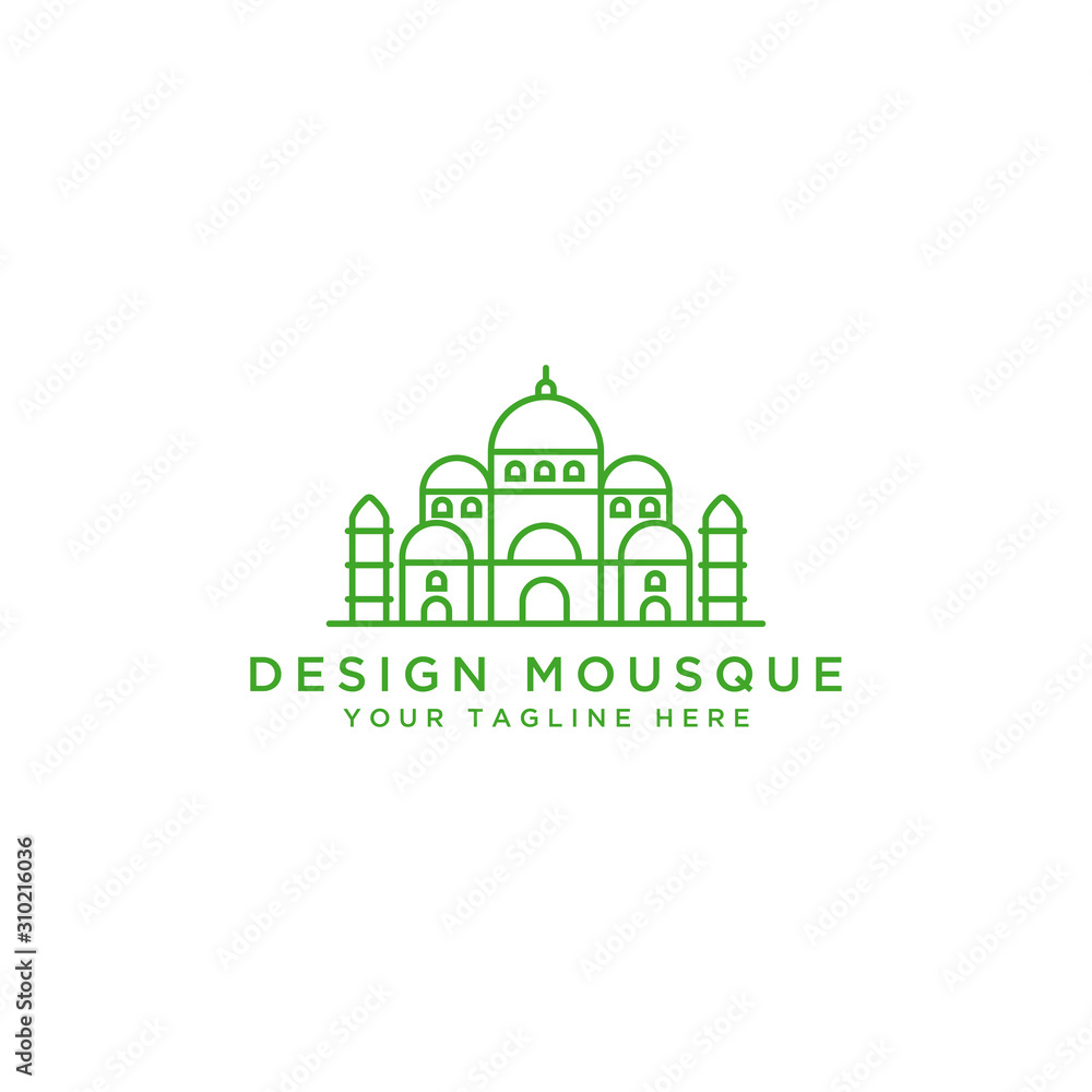 Creative illustration of the mosque in line style. Islamic Day Celebration. - Vector 