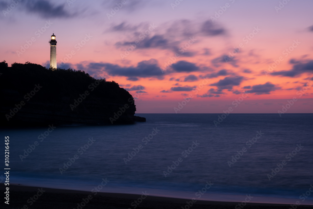 Biarritz lighthouse at sunset.