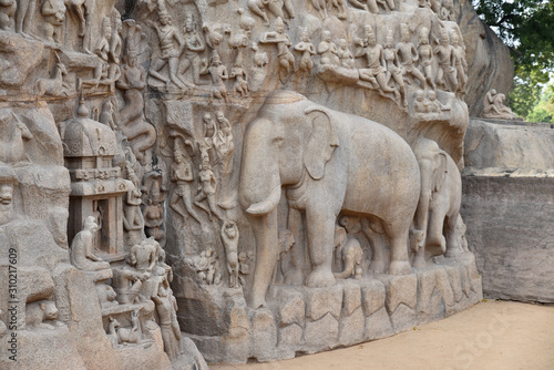 Bas-relief aux éléphants à Mallabapuram, Inde du Sud