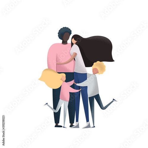 Adoption vector illustration. Big international family with adopted child's Isolated on a white background. Multinational families.