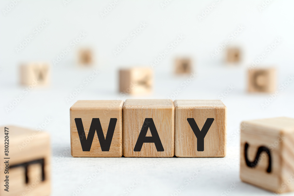 way - acronym from wooden blocks with letters, Where Are You abbreviation  way concept, random letters around, white background Stock Photo | Adobe  Stock