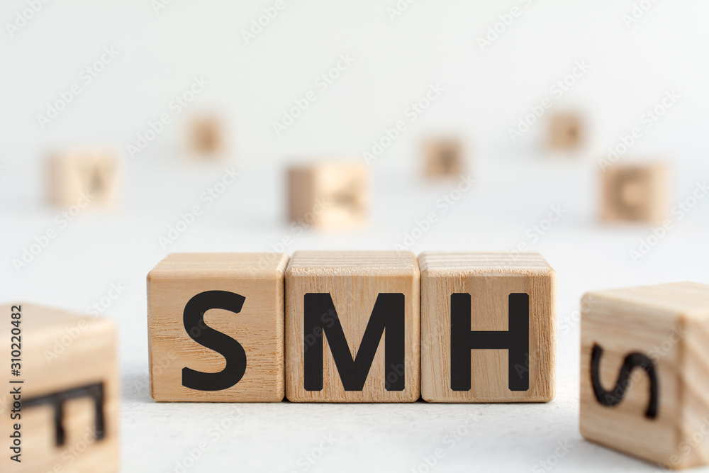 smh - acronym from wooden blocks with letters, shaking my head abbreviation  smh concept, random letters around, white background Photos | Adobe Stock