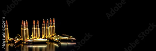 Canvas Print Bullet isolated on black background with reflexion