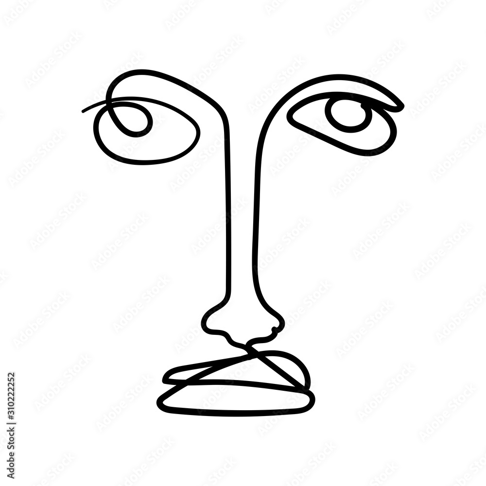 Sketch of a face painted with one line. Abstract human face drawn by hand. Isolated vector illustration. Sketch of a face painted with one line. Abstract human face drawn by hand. Isolated vector illustration.