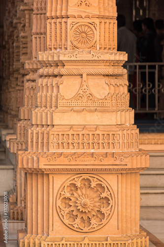 Architectural details of Shree Swaminarayan temple, a famous temple of Hinduism located in Kolkata, West Bengal, India photo