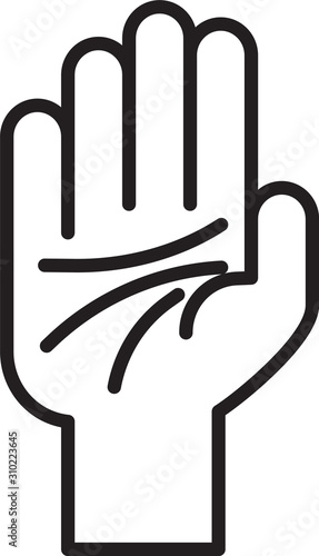 Black line Palmistry of the hand icon isolated on white background. Vector Illustration