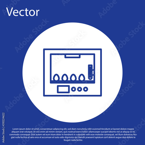 Blue line Incubator for eggs icon isolated on blue background. White circle button. Vector Illustration