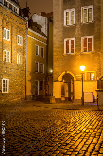 Chlebnicka Street at night in Old Town of Gdansk. Poland, Europe