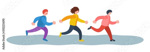 Three people running in a sports. Vector illustration