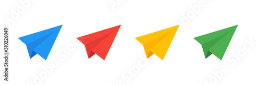 Vector paper plane isolated. Colored set of planes. Airplane symbol. Travel icon.