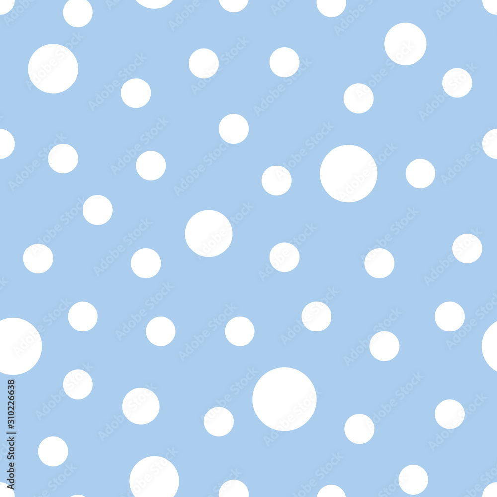 Vector white dots on blue seamless pattern background. Perfect for fabric, scrapbooking, wallpaper projects.