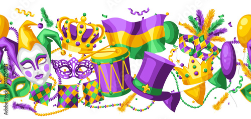 Mardi Gras party seamless pattern.
