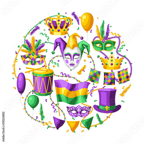 Mardi Gras party greeting or invitation card.