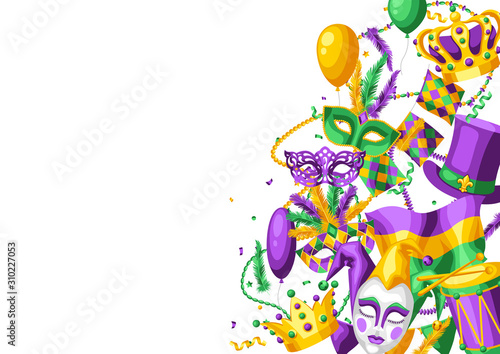Mardi Gras party greeting or invitation card.