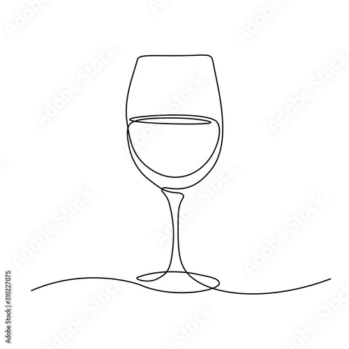 Glass of wine in continuous line art drawing style. Minimalist black line sketch on white background. Vector illustration