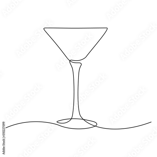 Cocktail glass in continuous line art drawing style. Minimalist black line sketch on white background. Vector illustration