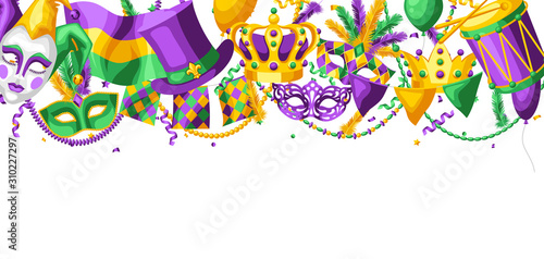 Tela Mardi Gras party greeting or invitation card.