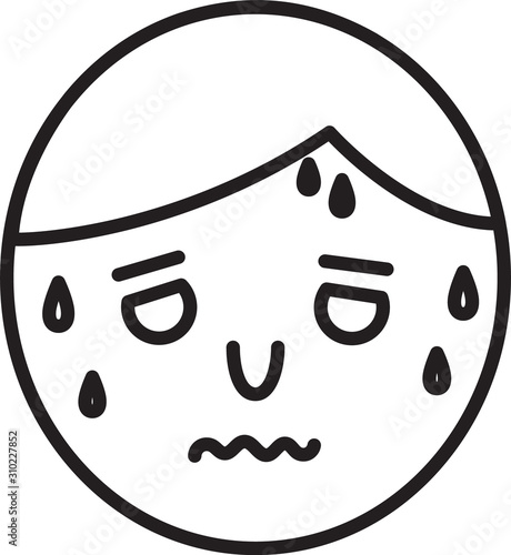 Black line Man with excessive sweating icon isolated on white background. Vector Illustration