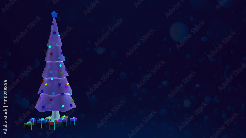 3D render of the Christmas tree design for the Christmas holidays, decorated with gift boxes and christmas tree with copy space. 3D render of the Christmas tree design for the Christmas holidays, decorated with gift boxes and christmas tree with copy space.