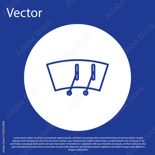 Blue line Windscreen wiper icon isolated on blue background. White circle button. Vector Illustration