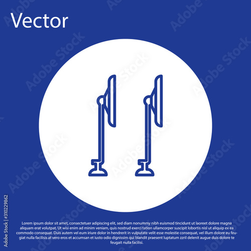 Blue line Windscreen wiper icon isolated on blue background. White circle button. Vector Illustration