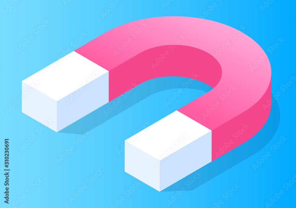 Bar magnet icon, isolated symbol of attraction. Equipment for metal objects. Item for scientific experiment in laboratory. Isometric 3d iron power, sign of marketing and success. Vector in flat Bar magnet icon, isolated symbol of attraction. Equipment for metal objects. Item for scientific experiment in laboratory. Isometric 3d iron power, sign of marketing and success. Vector in flat