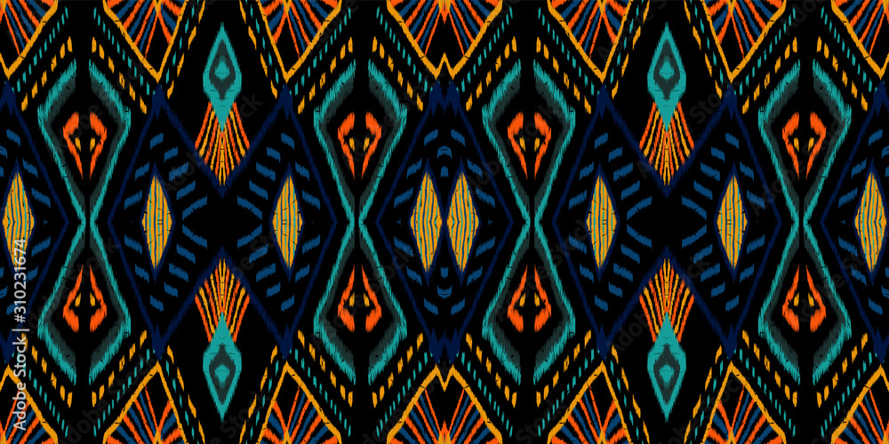 Ocean Abstract Tile. Cornflower Tribal Vector Seamless Pattern. Japan Tribal Ogee Texture. Gloss Navajo Rustic Texture. Repeat Chevron Aztec.