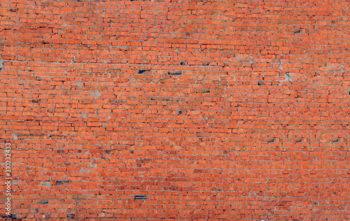 crush red brick wall texture grunge background, old interior design, panorama of masonry pattern