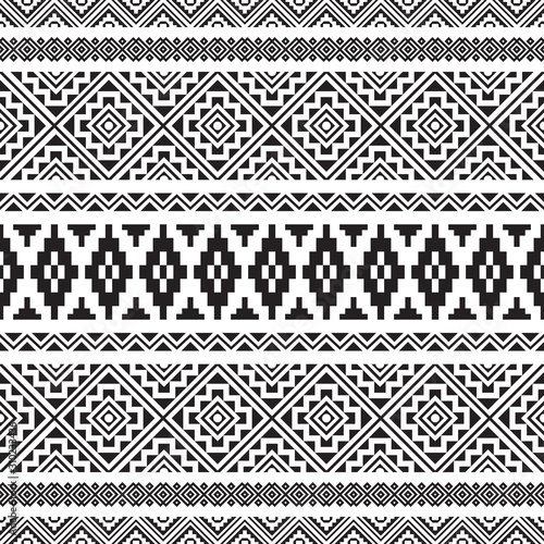 Seamless ethnic pattern in black and white color. Aztec tribal vector design
