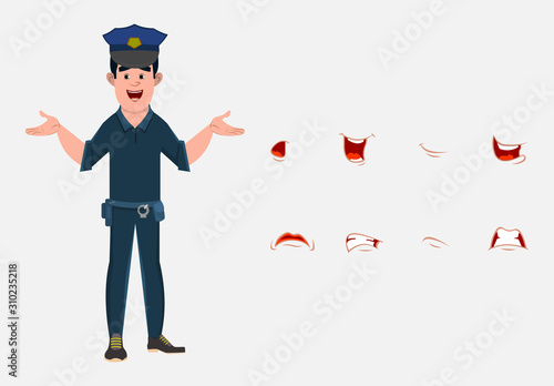 policeman cartoon character with lip sync set for your design, motion and animation. custom character set for animation.