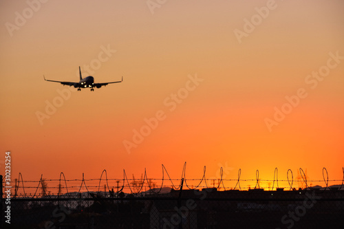 airplane at sunset