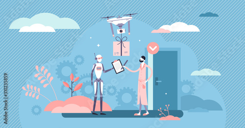 Robotized delivery service tiny person vector illustration concept