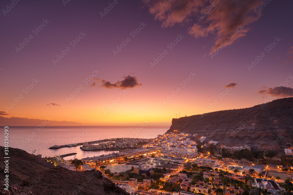 Puerto de Mogan in Gran Canaria durin sunset in Canary Islands.