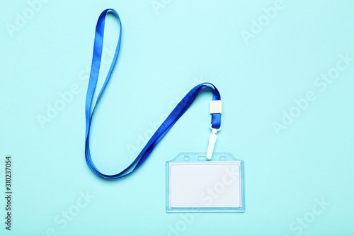 Blank white bagde on blue background