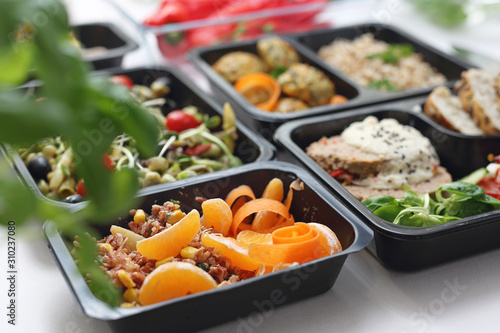 Lunch box. Takeaway, box diet with delivery. Appetizing nutritious dish in a balanced diet.